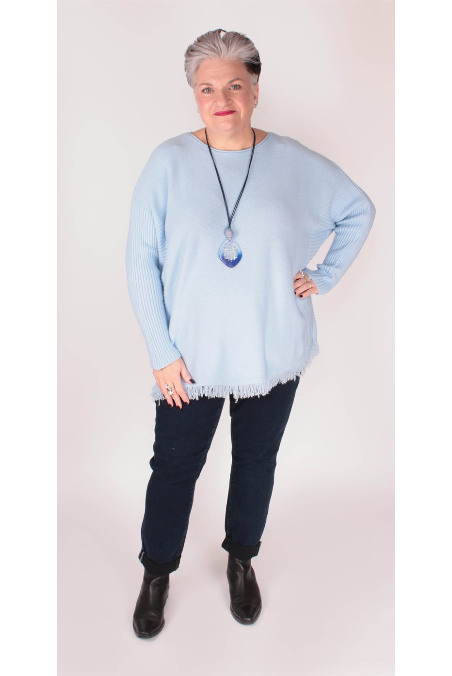 Blue Sweater with fringes 